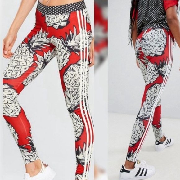 adidas 3 stripe pineapple red leggings